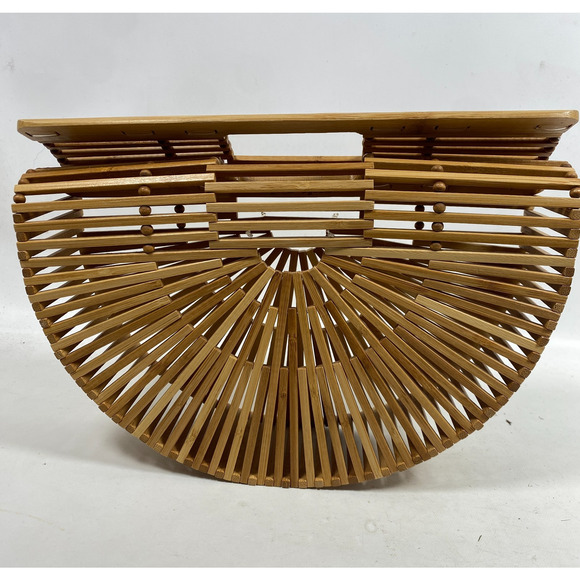 CULT GAIA Gaias Ark Bamboo Purse Clutch Boho Top Handle Crescent Bag - Picture 5 of 14